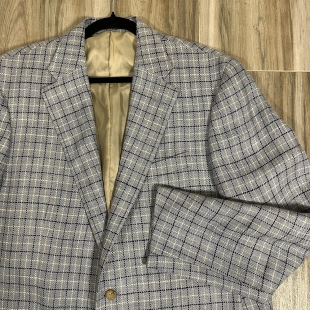 VTG Polo Ralph Lauren‎ Blazer Blue Checkered Sport Coat Size 44R Flax Casual